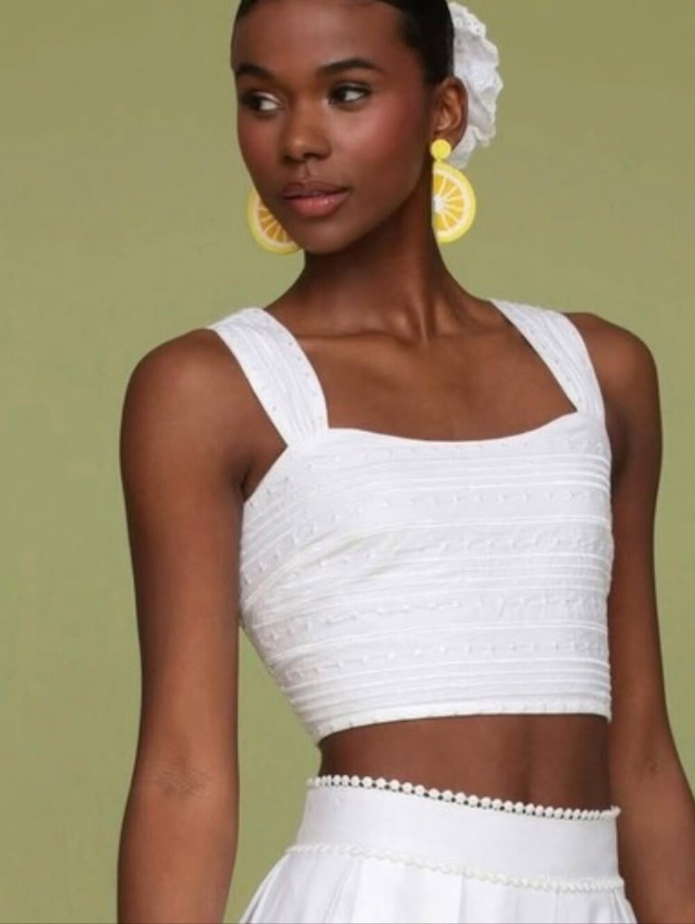 Avec Les Filles Chic White Cropped Bustier Cotton Top